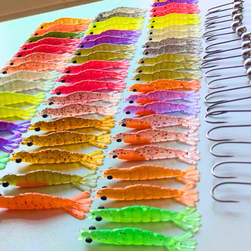 Kit Camarão Artificial 7 CM e Jig Heads - 24 itens