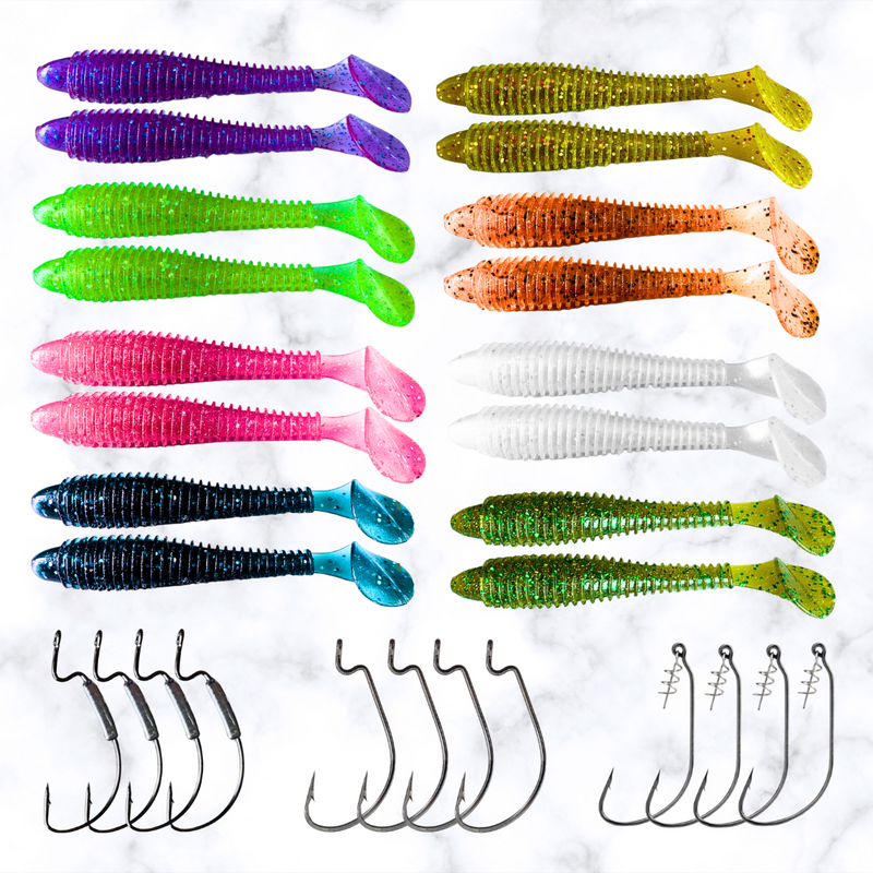 KIT Total Shad 10,5cm + Anzóis Offset - 28 Itens