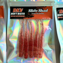 Slide Shad 9 cm – Kit com 5 Iscas Soft para Robalo, Tucunaré e Bass - Cor translúcido Red Glitter