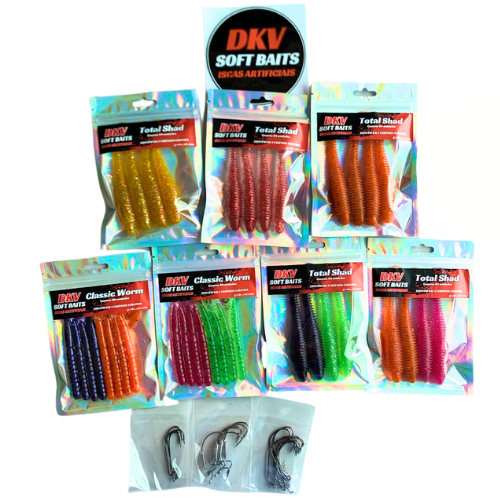 KIT Iscas Soft p/ Traíra, Black Bass, Tucunaré com Anzois Offset