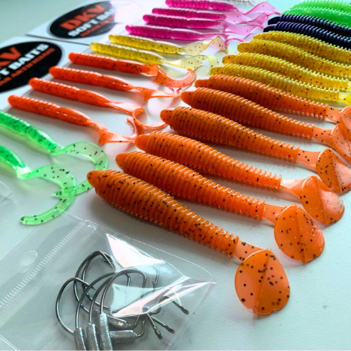 KIT Iscas Soft p/ Traíra, Black Bass, Tucunaré com Anzois Offset